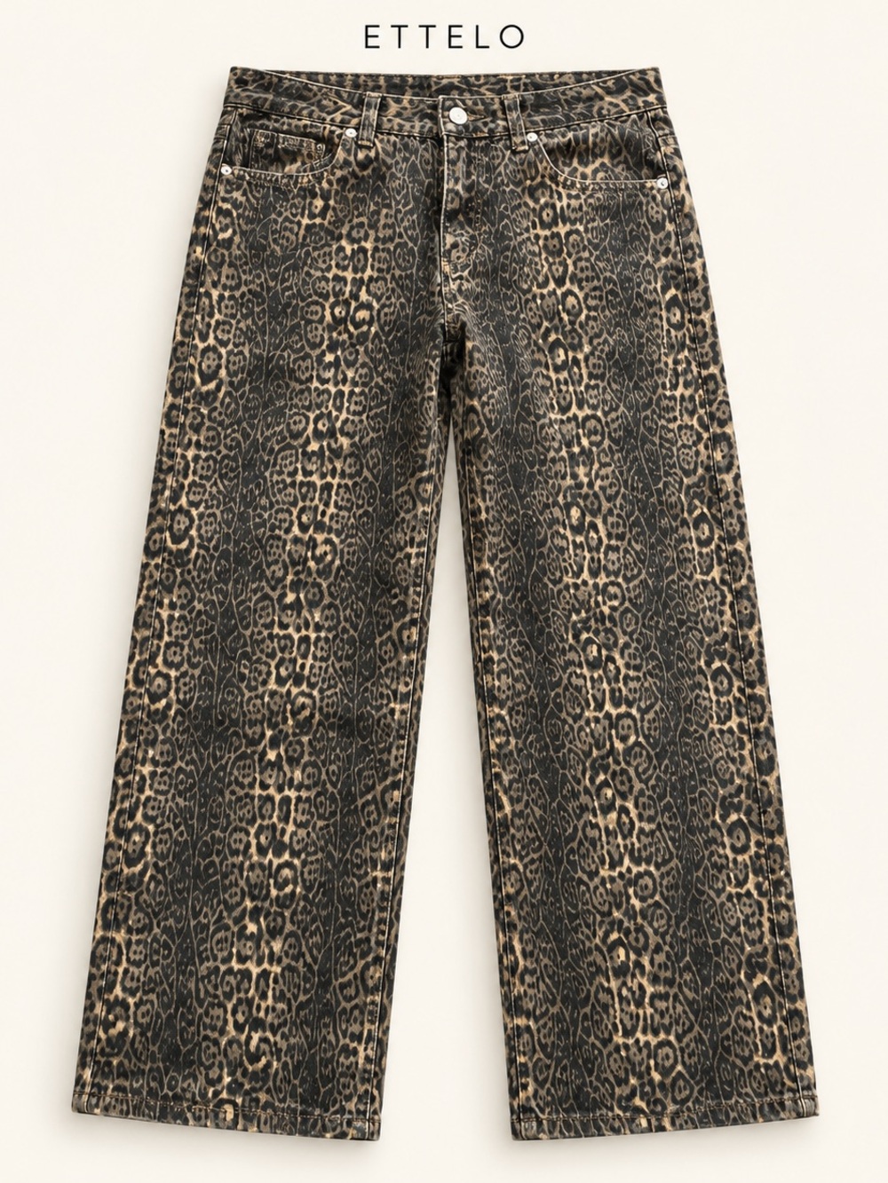 ETTELO Coffee Leopard Print High Rise Wide Leg Jeans Size 10